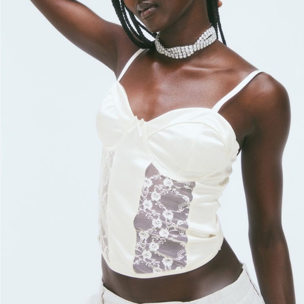 Lace detail satin top